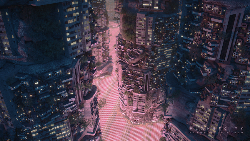 A vertical city for ten billion inhabitants. Still from "Planet City", courtesy Liam Young.