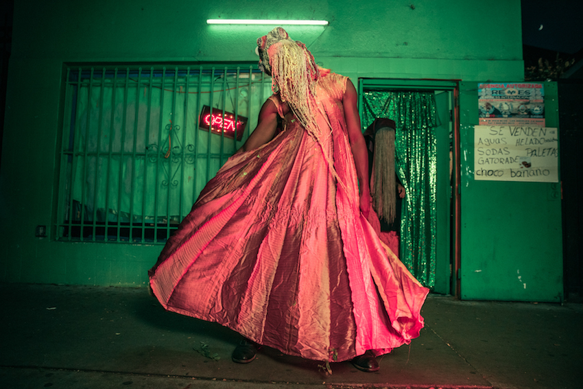 Workers such as "drone shepherds", "bot herders" and "zero waste weavers" in ceremonial-style costumes – symbolic representations of a bucolic long past. Still from "Planet City", courtesy Liam Young. Photo © Driely S