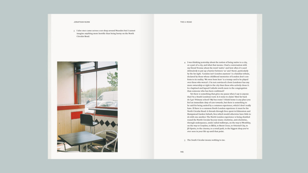 London Eats Itself: spread from "The A-Road" by Jonathan Nunn, photos by Peter Arkley Bloxham.