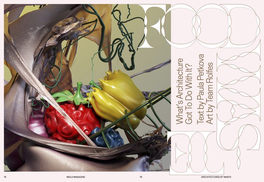 Spread from "Food Waste: What's Architecture Got To Do With It" by Paula Petkova, art by Team Rolfes in MOLD issue 03: Food Waste.