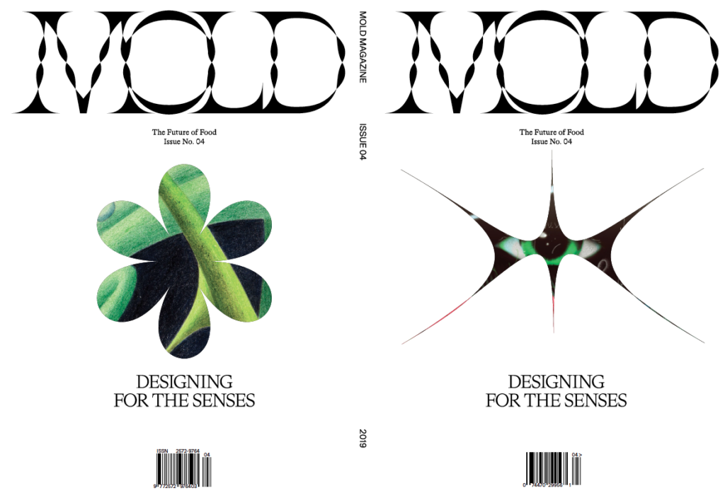 Front and back cover of MOLD issue 04: Designing for the Senses, edited by LinYee Yuan and Johnny Drain, art direction by Eric Hu and Matthew Tsang, design by Jena Myung.