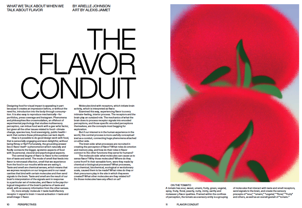 Spread from "The Flavor Conduit" by Arielle Johnson, art by Alexis Jamet in MOLD issue 04: Designing for the Senses.