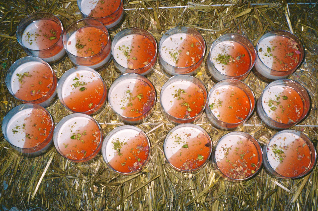 "The ambient soundscape posits an examination of subtle processes, offering a sensorial relationship with the meal that extends beyond the domain of the gustatory." Documentation of desserts from "Aural Oral III" at Praz Bonjour during Foodculture Days Biennial, Vevey, Switzerland, 2021 © Grace Gloria Denis.