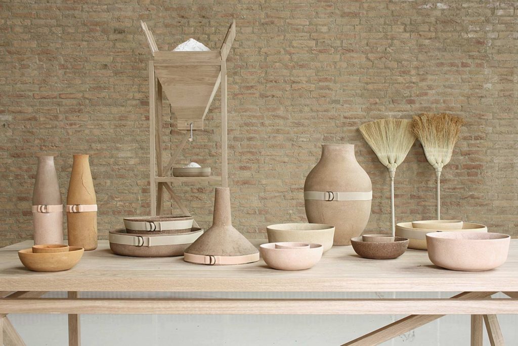 Detail from Formafantasma's "Autarchy" (2010) at Spazio Rossana Orlandi, Milan. The pots are made from flour, agricultural waste and limestone. Image: Luisa Zanzani, courtesy of Formafantasma.