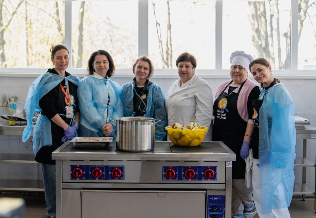 Portrait of six female chefs in a catering kitchen in Ukraine