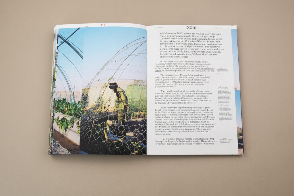 Spread from the book We Eat the Earth by Crystal Bennes showing Taleb Braim, courtesy of Crystal Bennes